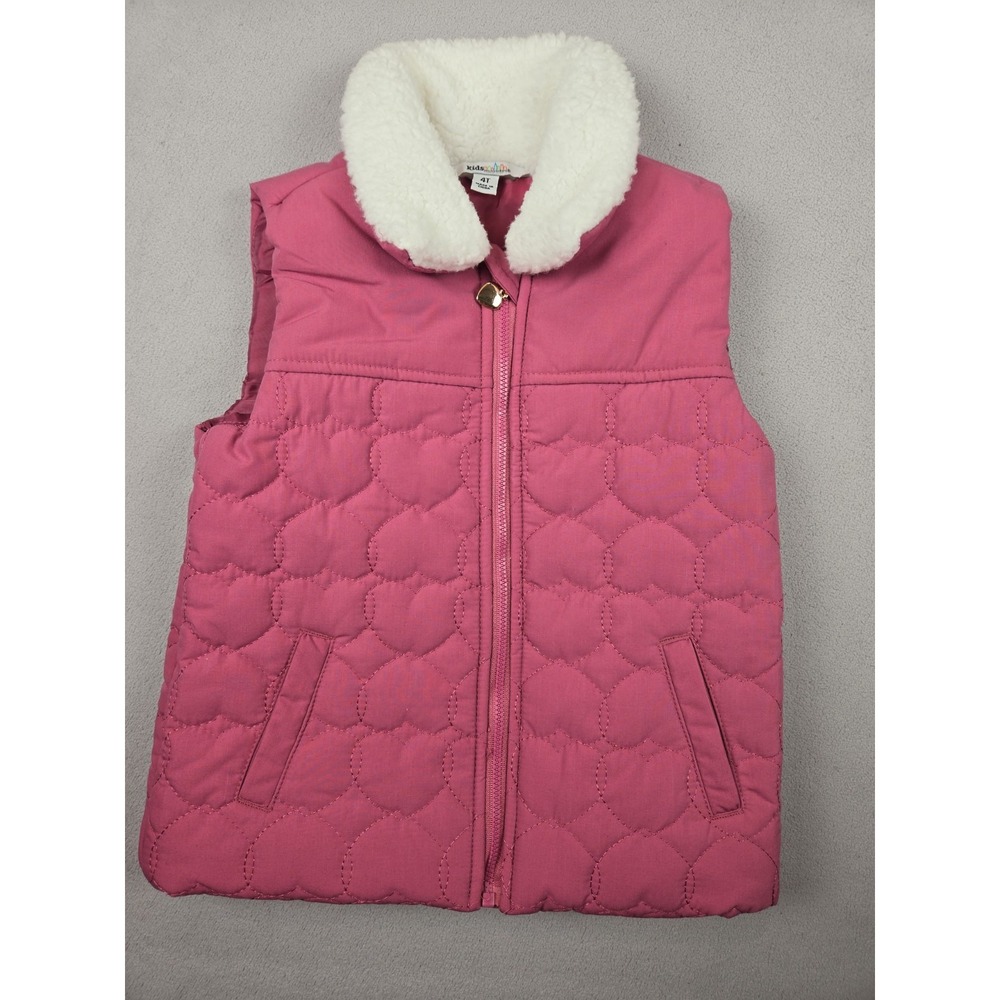 Kids Headquarters Pink‎ Quilted Heart Vest Sherpa Collar Girls 4T